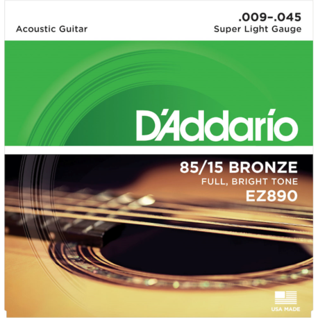 D´ADDARIO EZ890. Cuerdas para guitarra acústica de bronce 85/15, calibre superfino, 09-45